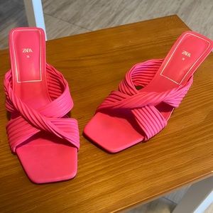 Zara pink square toe heeled mules